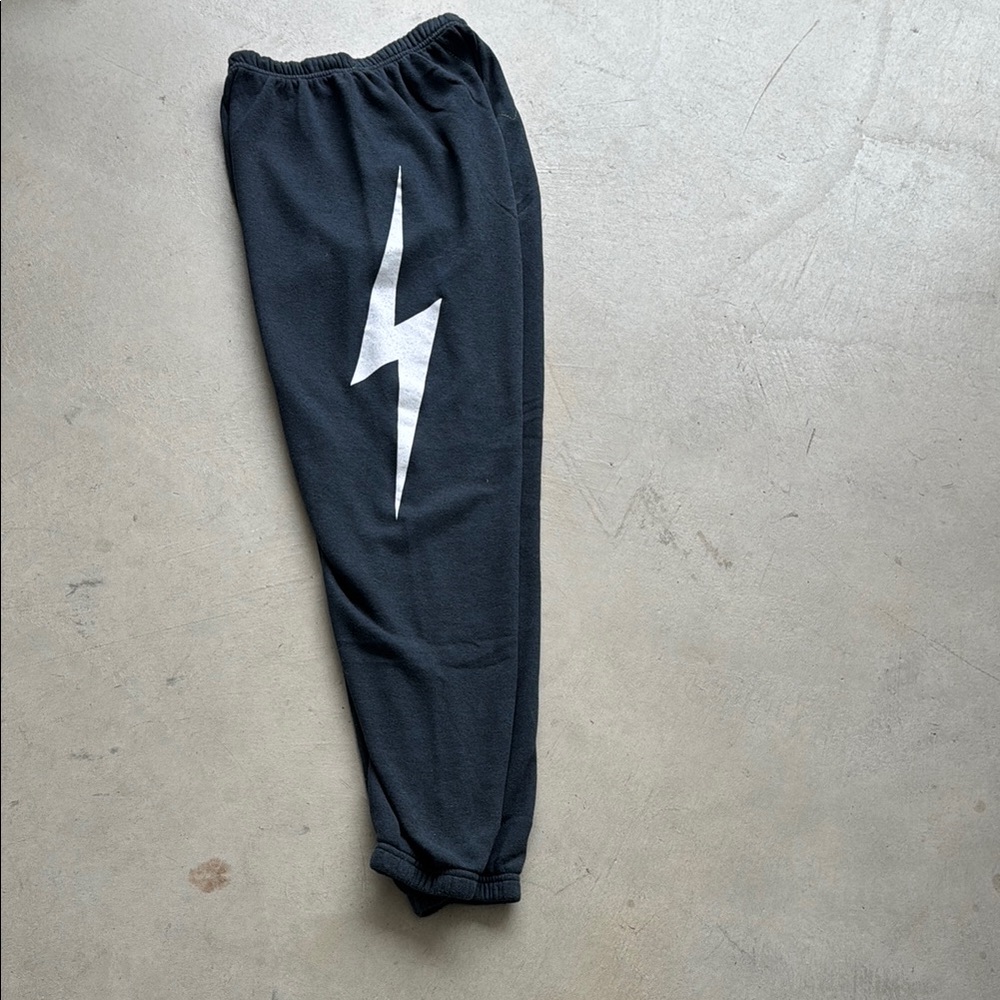 Aviator Nation Black Joggers with White Lightning Bolt XS